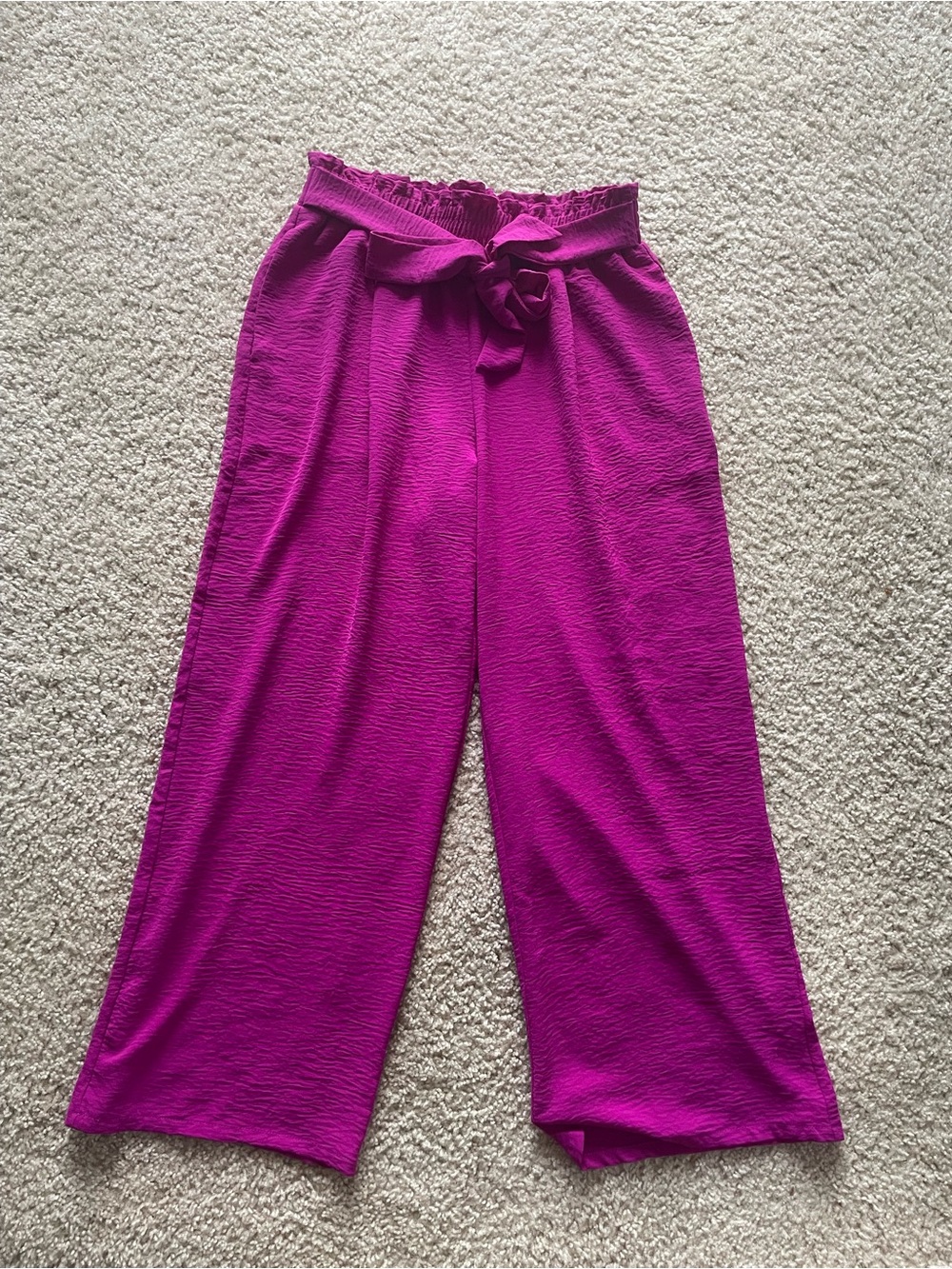 High-Rise Wide Leg Tie-Waist Pants in Vibrant Magenta